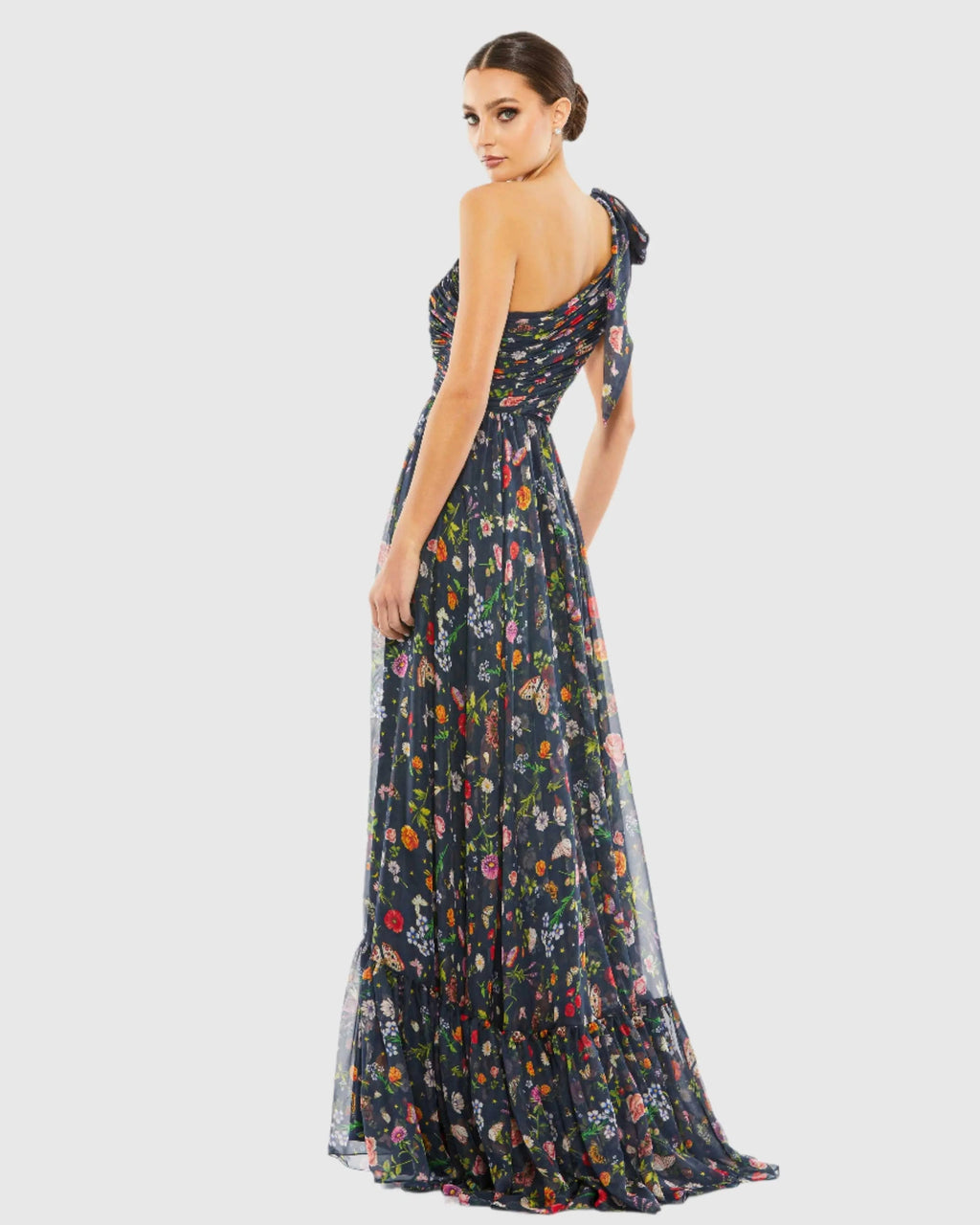 Women's Navy Dress One Shoulder - Navy Satin Floral