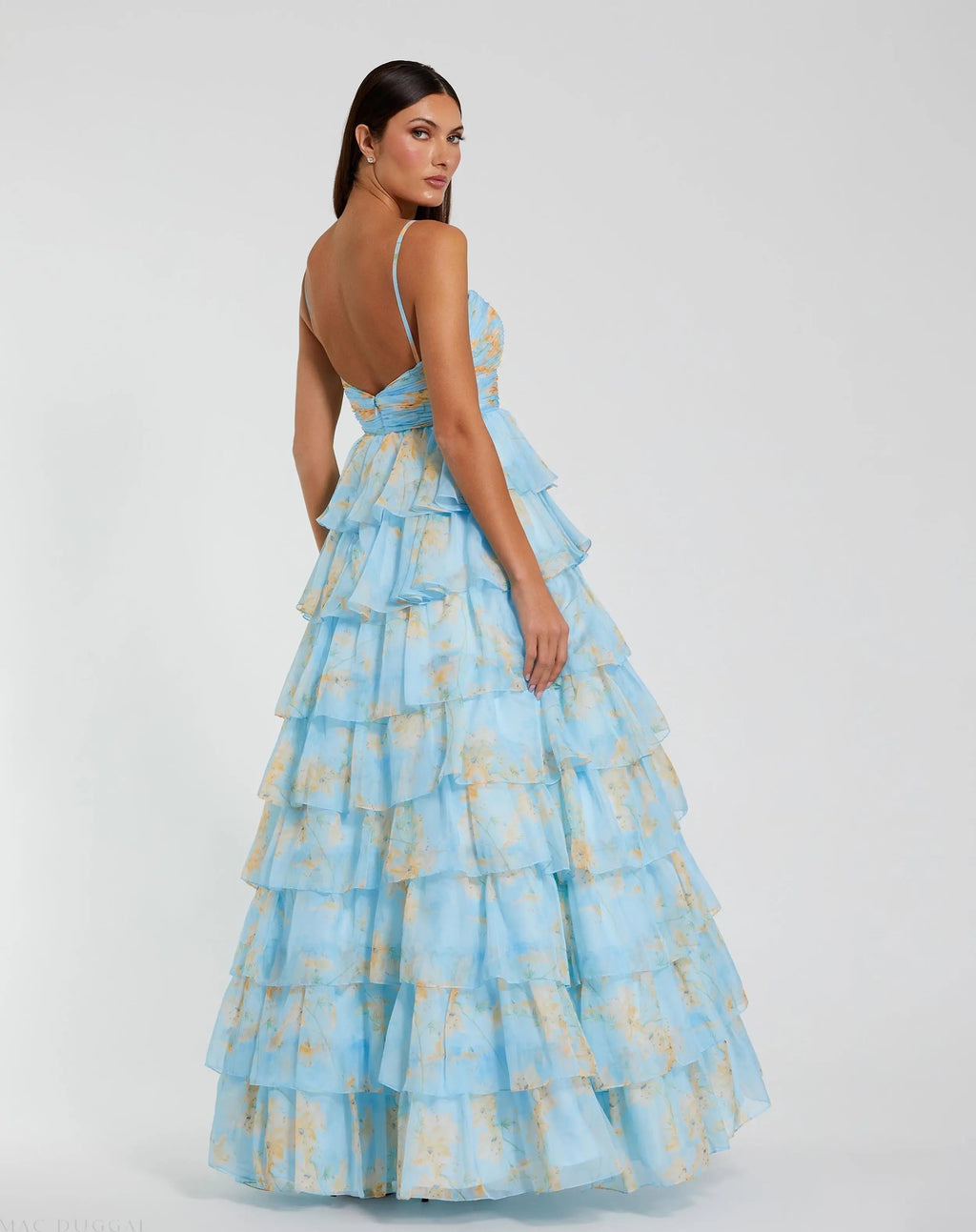 Women's Blue Dress Floral - Blue Ruffle Cutout