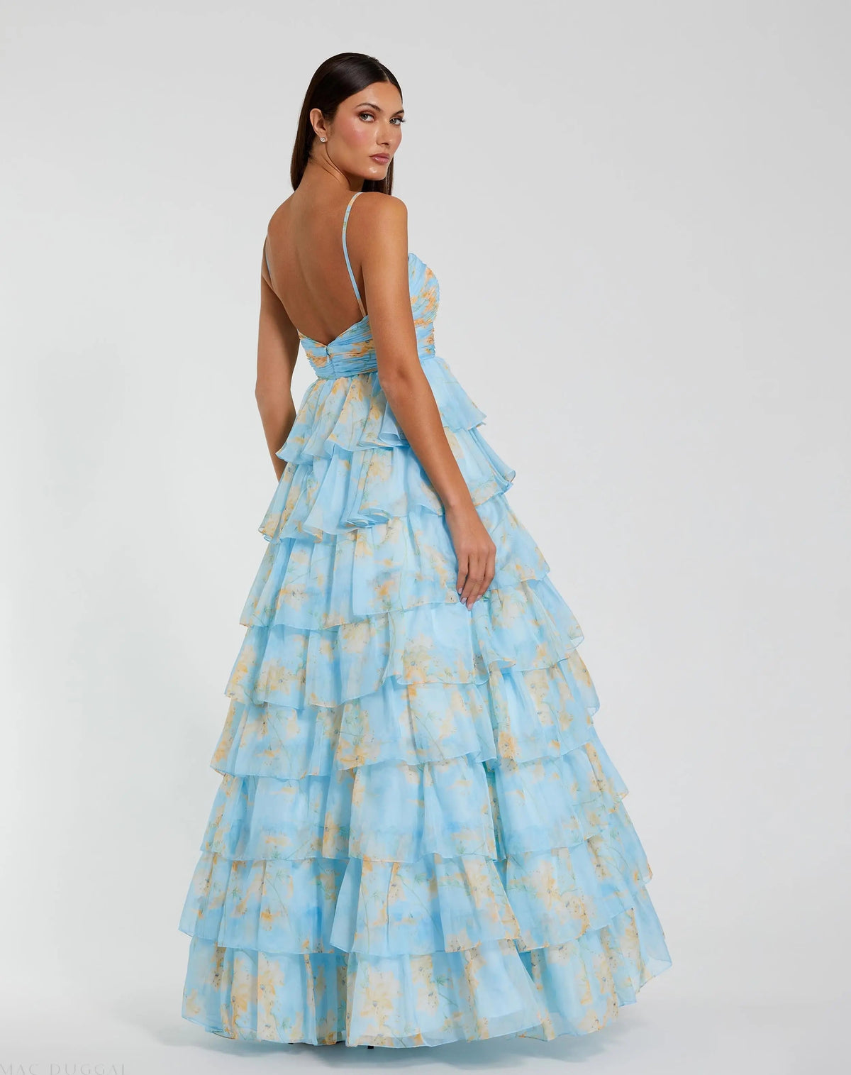 Women's Blue Dress Floral - Blue Ruffle Cutout