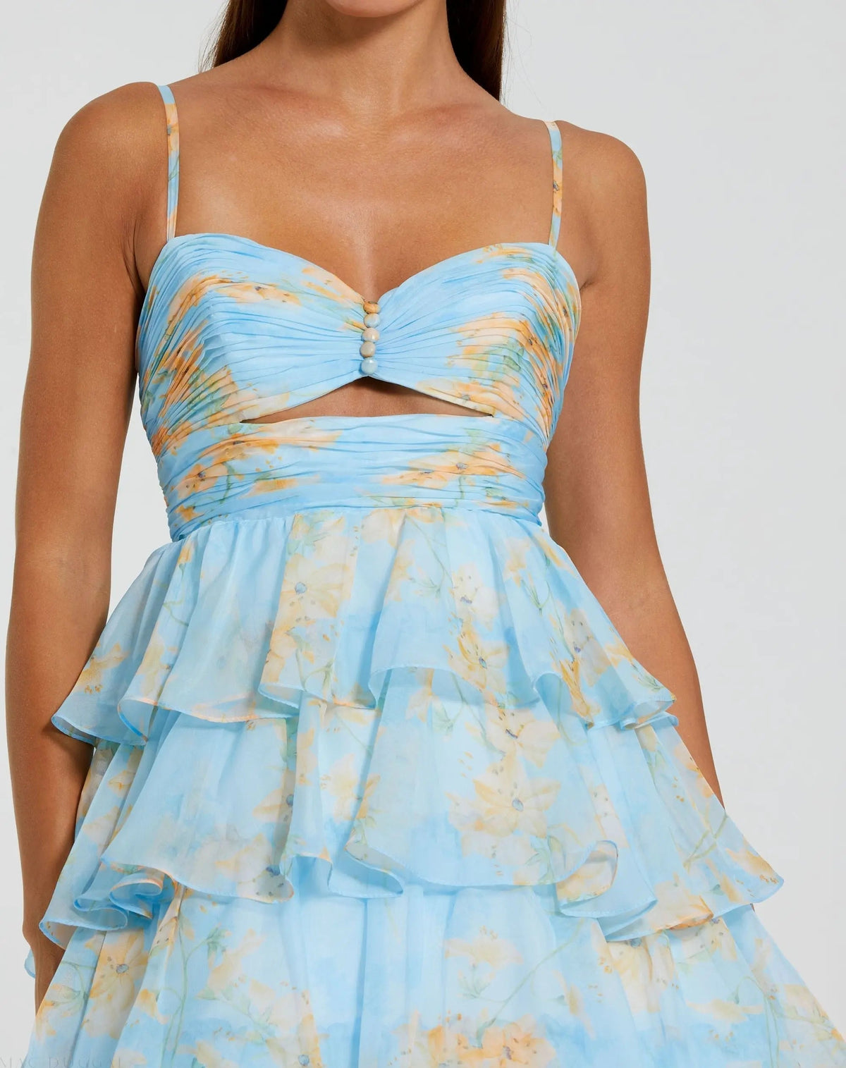 Women's Blue Dress Floral - Blue Ruffle Cutout