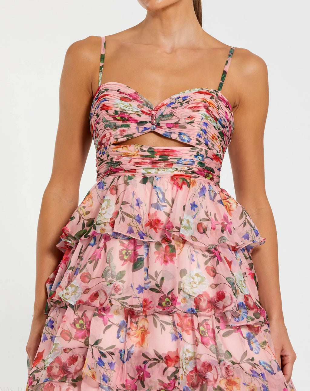 Women's Pink Dress Floral - Pink Ruffle Cutout