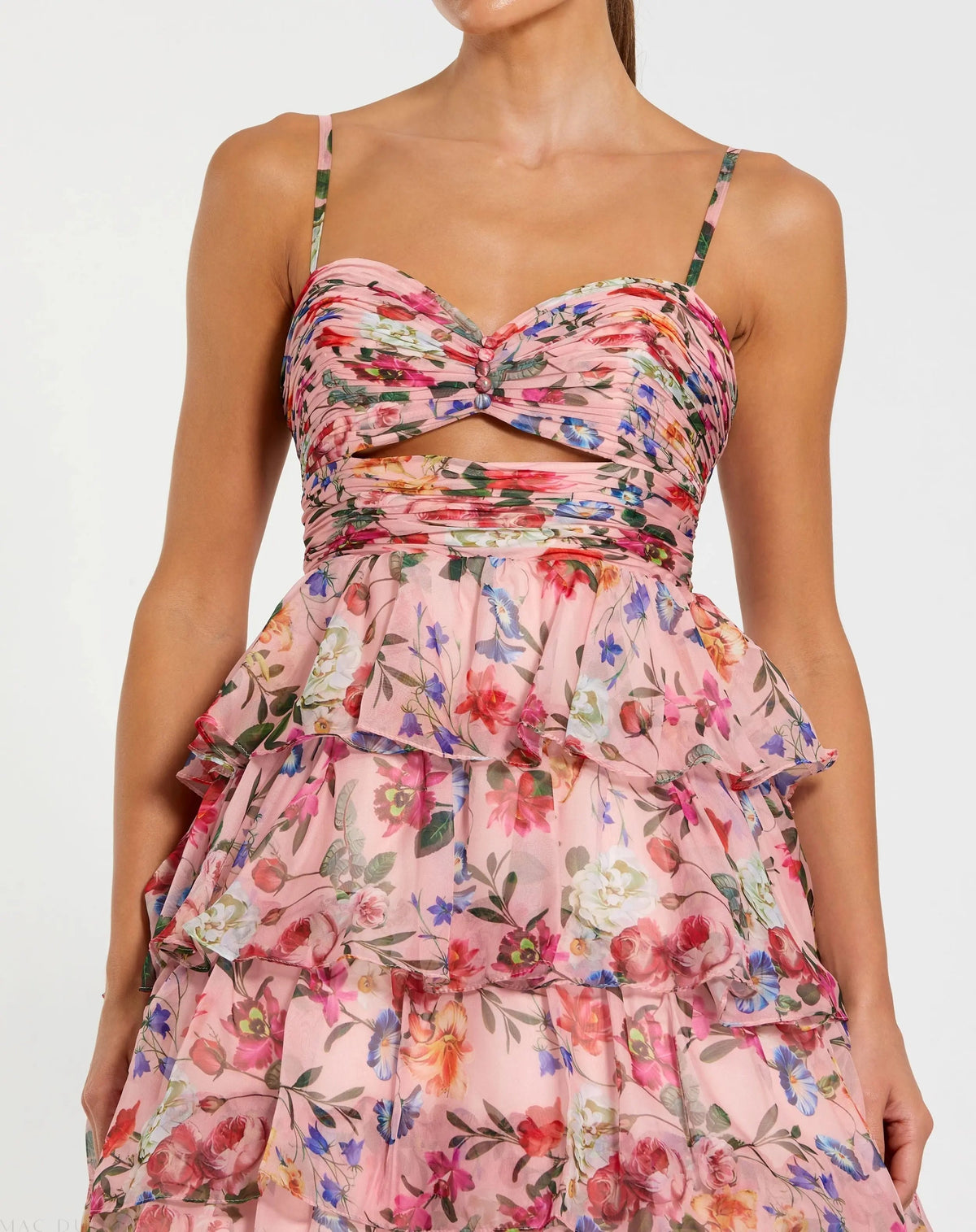 Women's Pink Dress Floral - Pink Ruffle Cutout