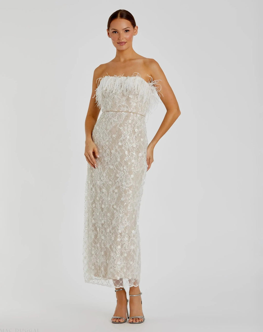 Women's White Dress Strapless - White Lace Sequin
