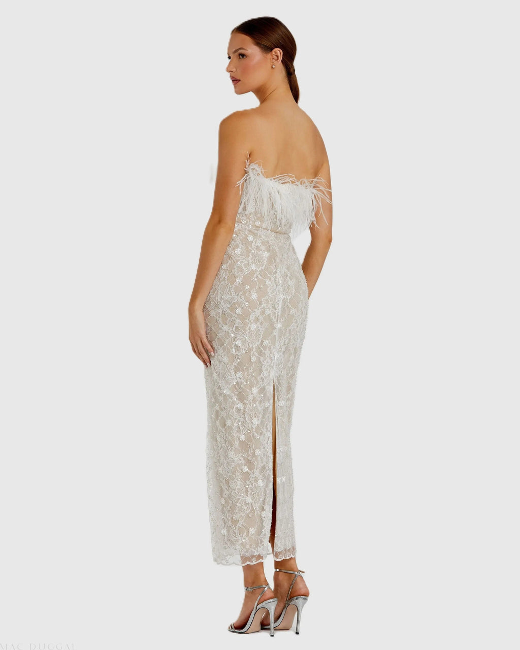 Women's White Dress Strapless - White Lace Sequin