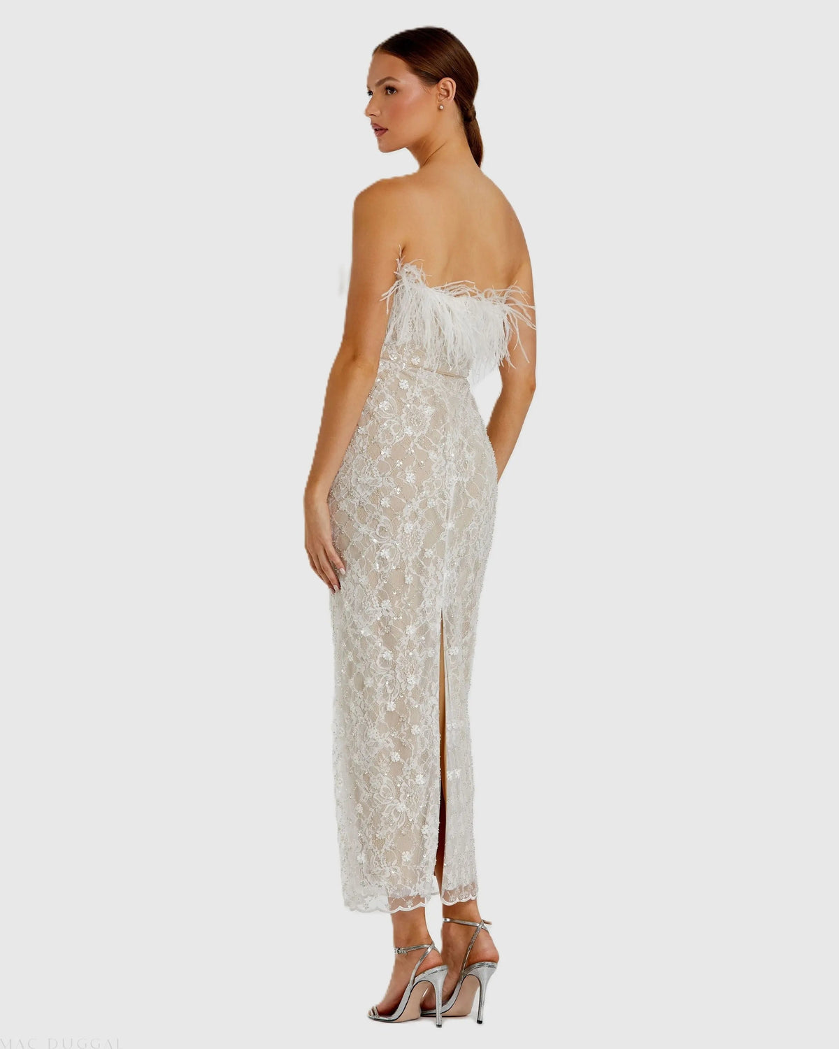 Women's White Dress Strapless - White Lace Sequin