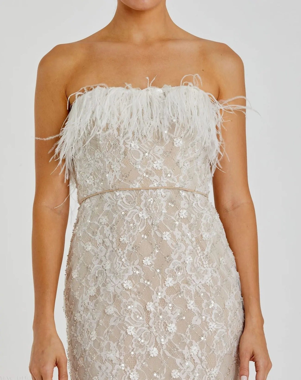 Women's White Dress Strapless - White Lace Sequin
