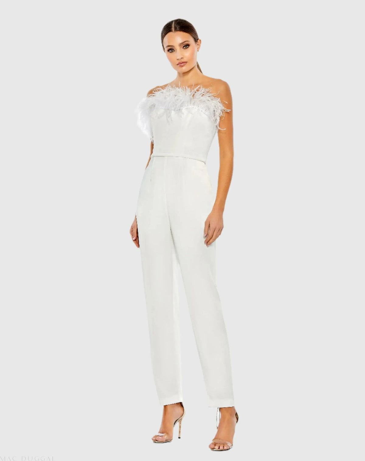 Women's Strapless Jumpsuit with Feather Trim