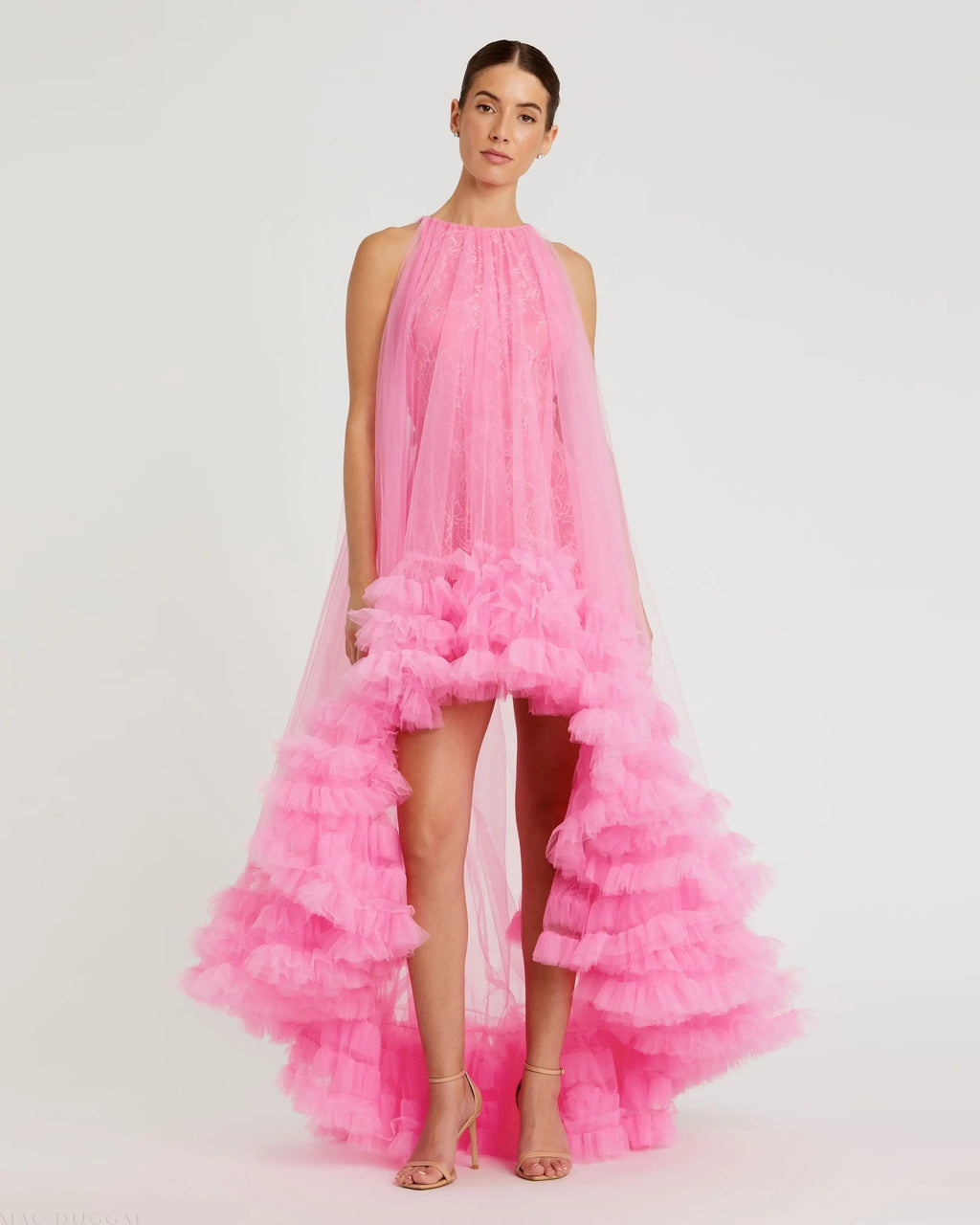 Women's Pink Dress Sleeveless - Pink Lace Ruffle