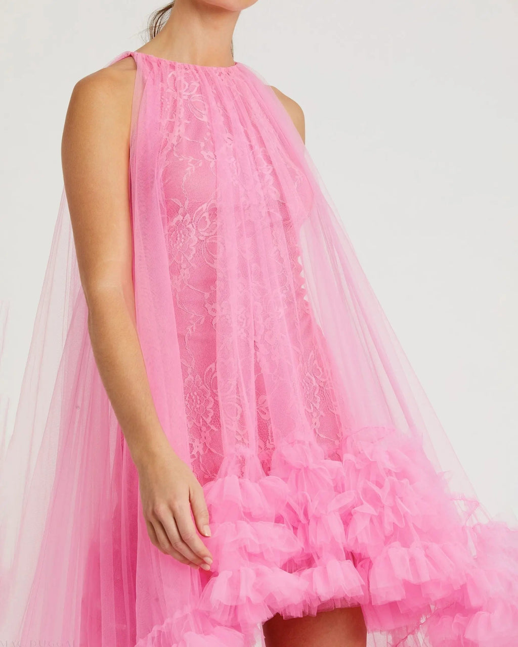 Women's Pink Dress Sleeveless - Pink Lace Ruffle