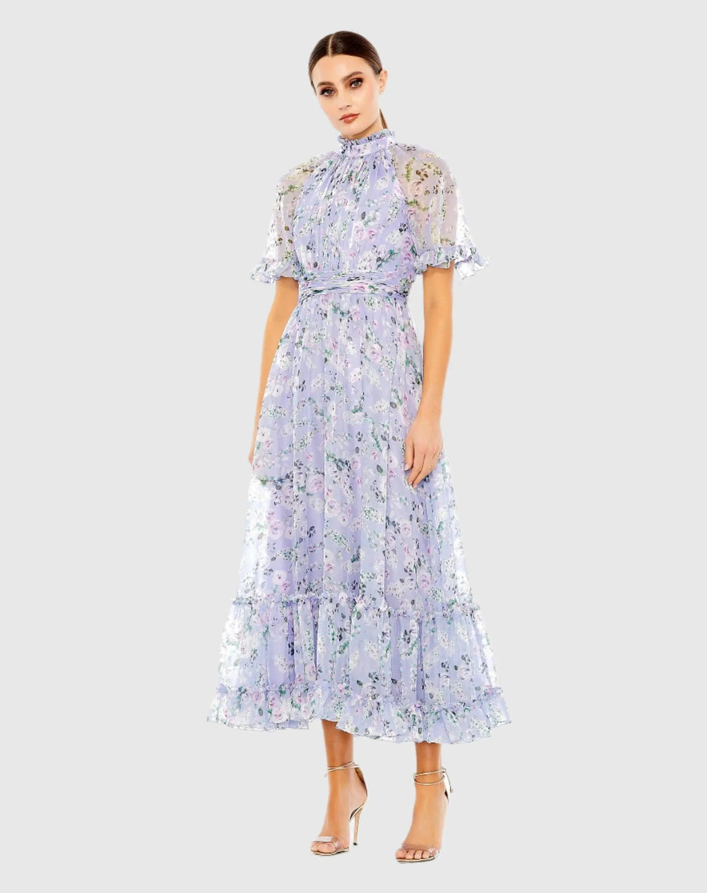 Women's Purple Dress Floral - Purple Ruffle Chiffon