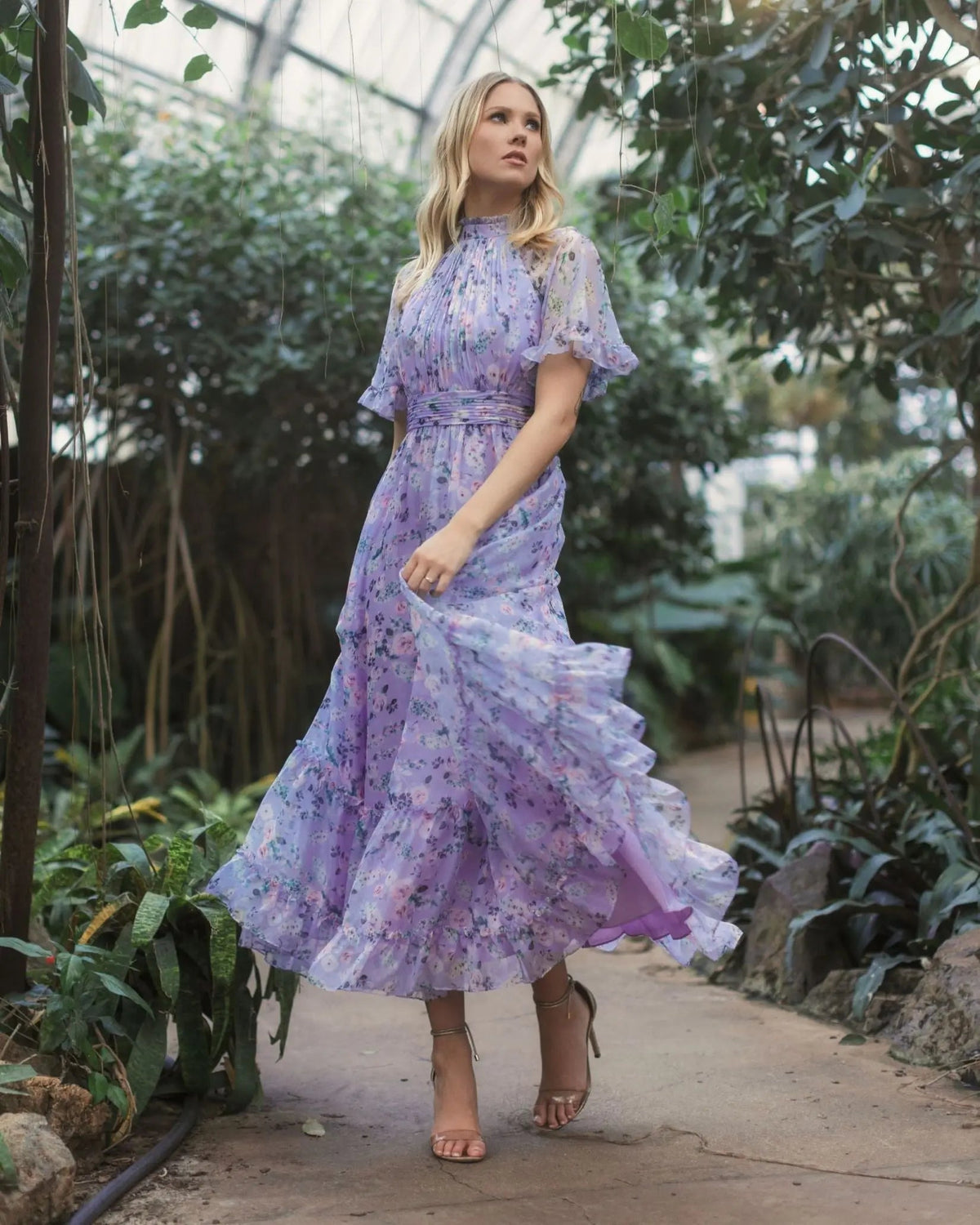 Women's Purple Dress Floral - Purple Ruffle Chiffon