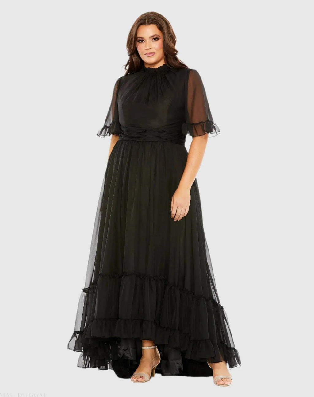 Women's Black Dress - Black Ruched Ruffle
