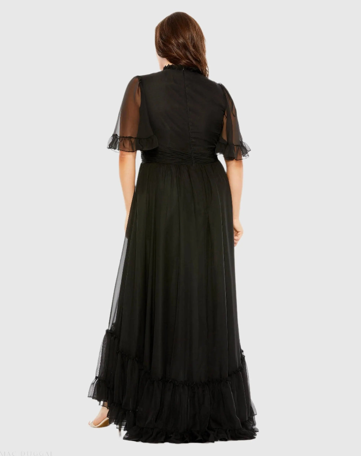 Women's Black Dress - Black Ruched Ruffle