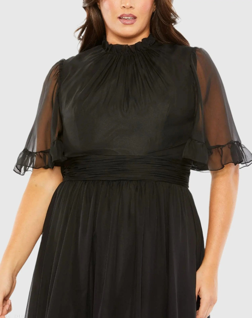 Women's Black Dress - Black Ruched Ruffle