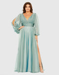 Women's Dress - Blue Ruched Chiffon
