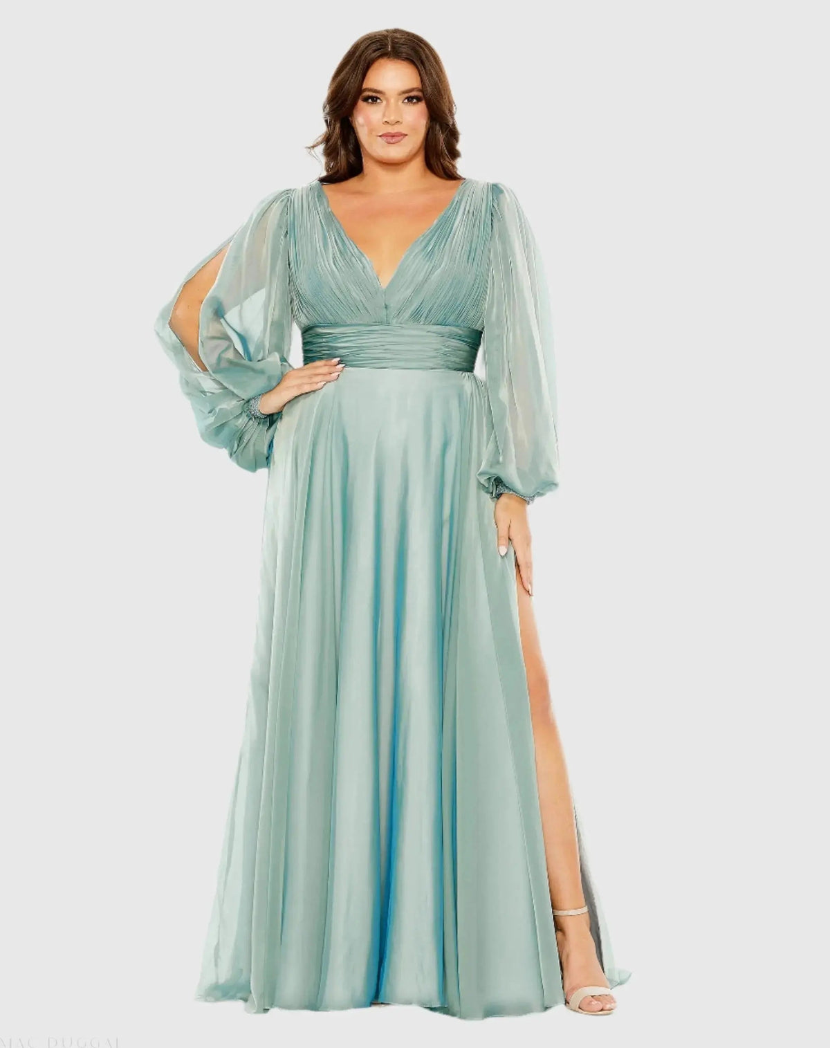 Women's Dress - Blue Ruched Chiffon