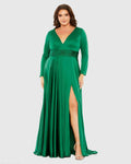 Women's Green Dress - Green Satin Ruched