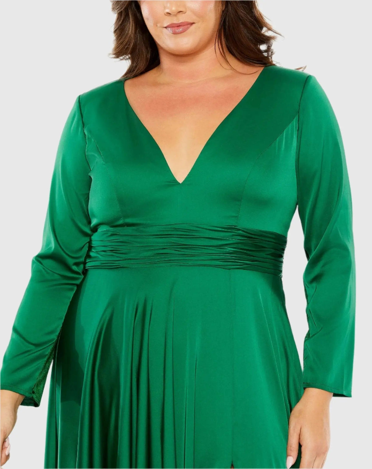 Women's Green Dress - Green Satin Ruched