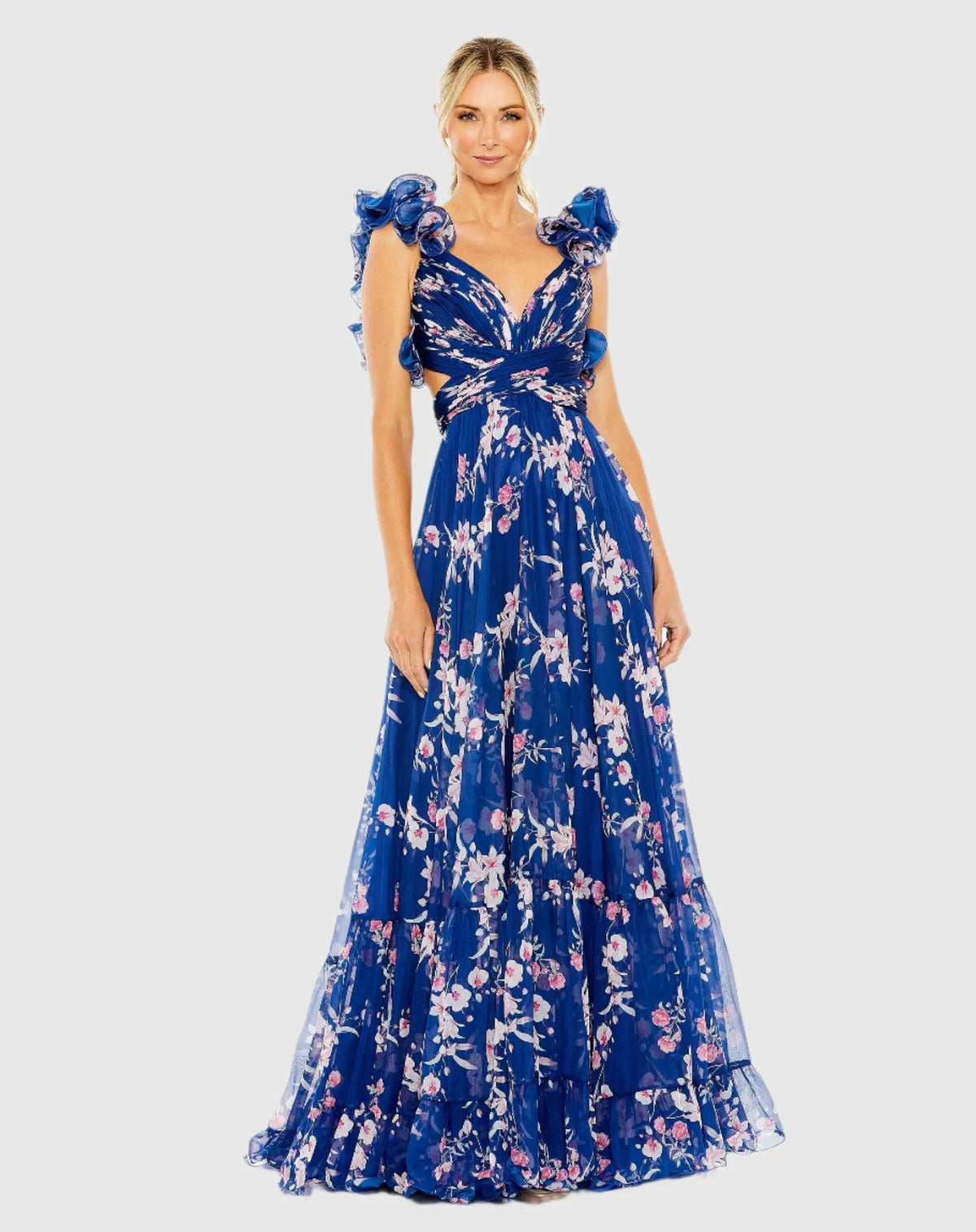 Women's Blue Dress Floral - Blue Lace Ruched