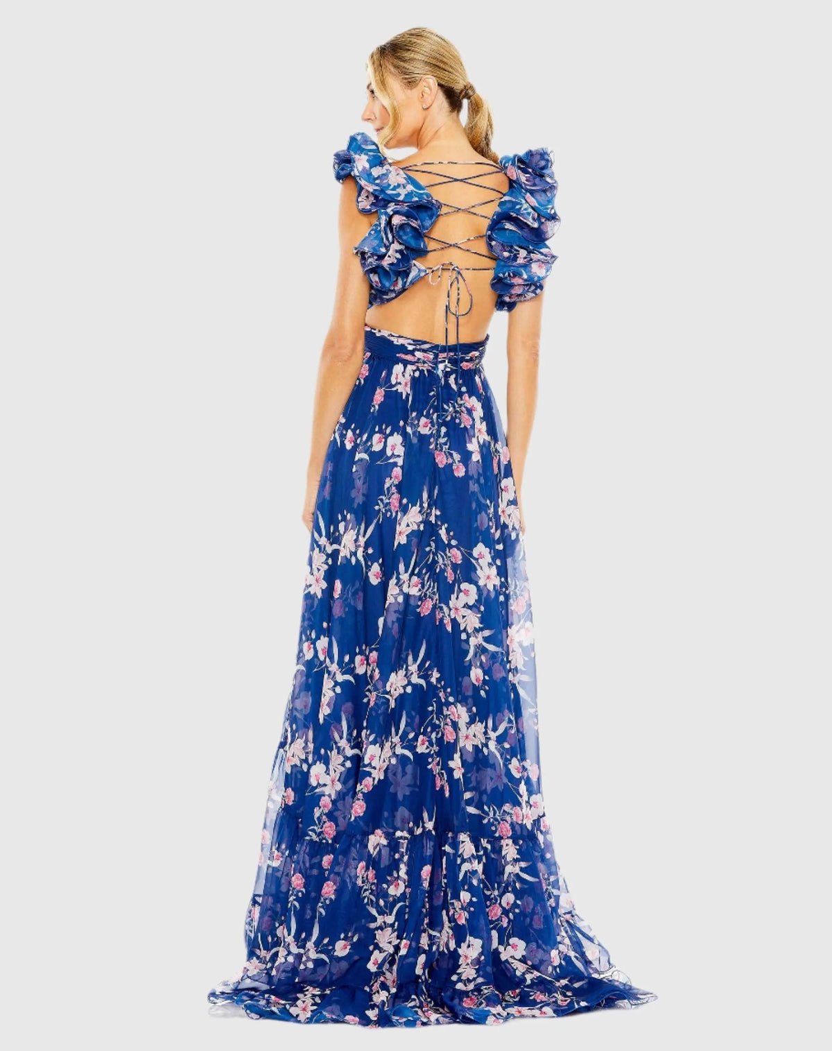 Women's Blue Dress Floral - Blue Lace Ruched