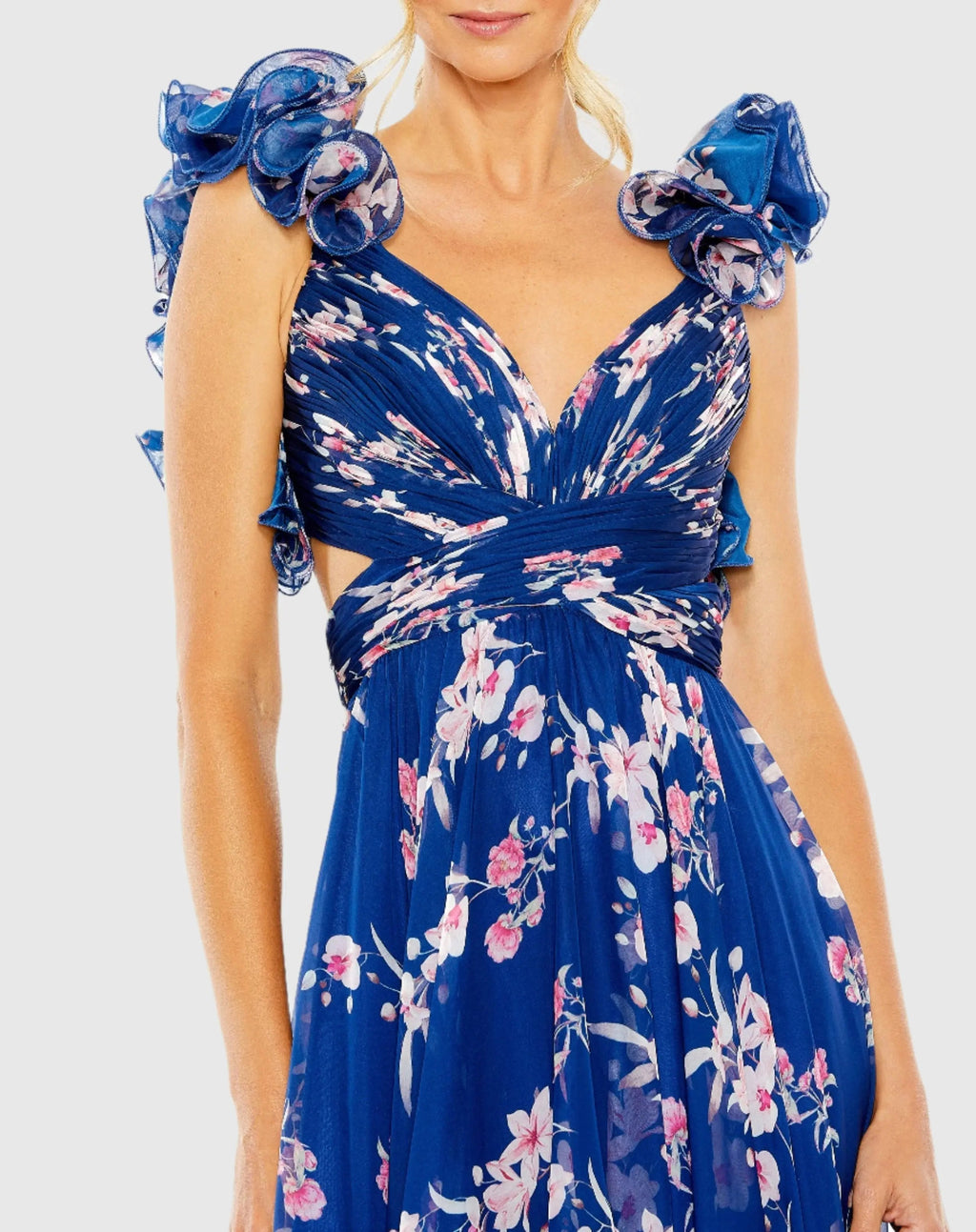 Women's Blue Dress Floral - Blue Lace Ruched