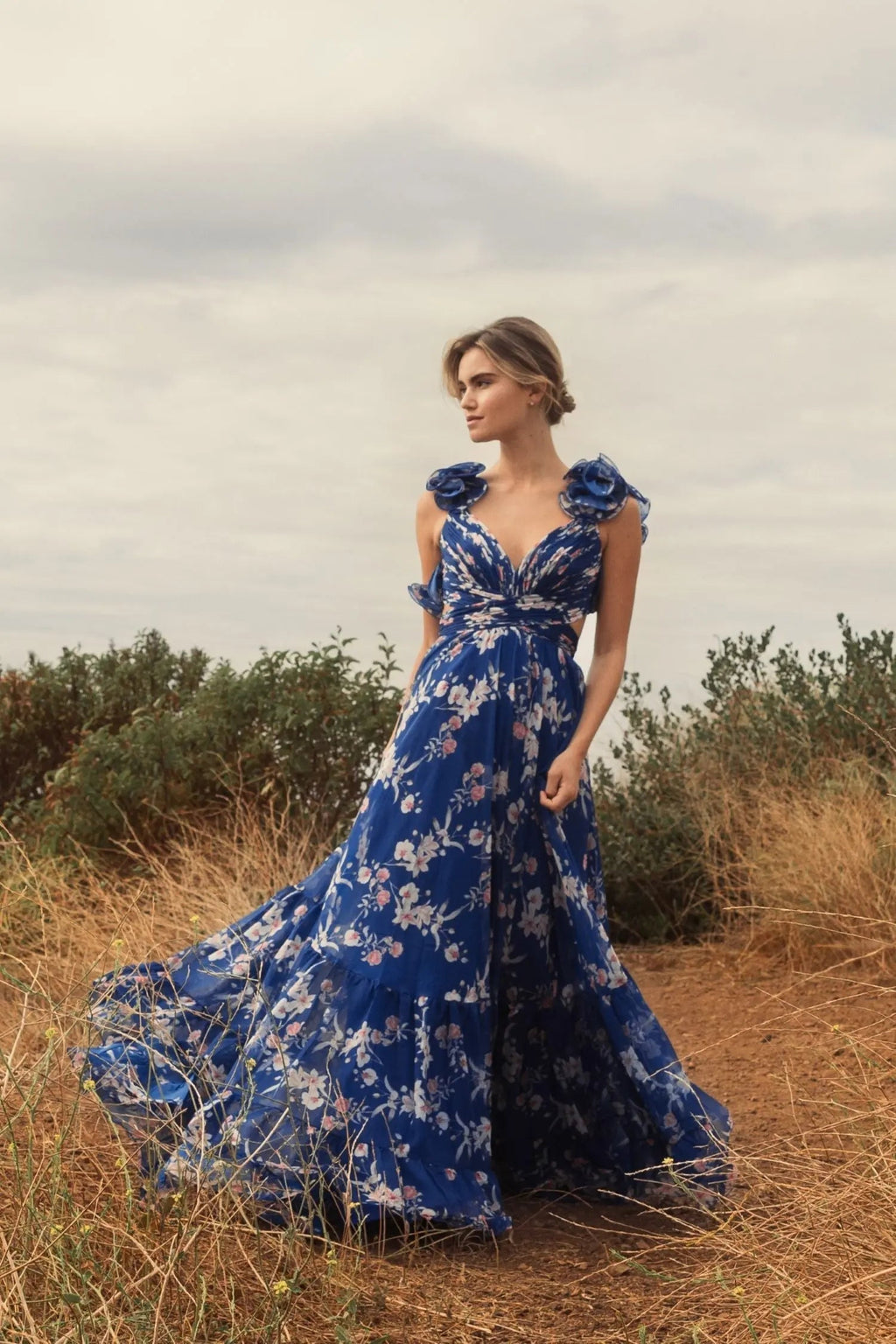 Women's Blue Dress Floral - Blue Lace Ruched