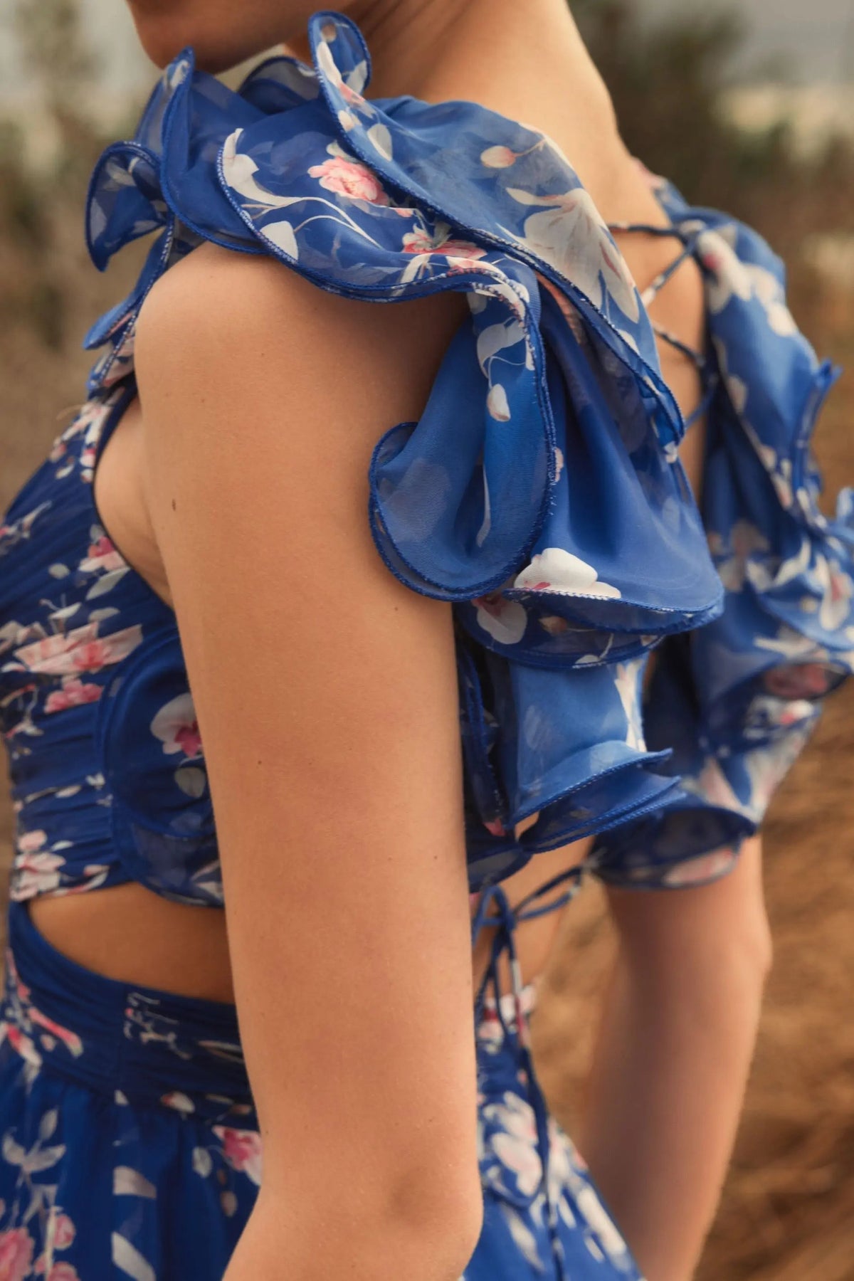 Women's Blue Dress Floral - Blue Lace Ruched