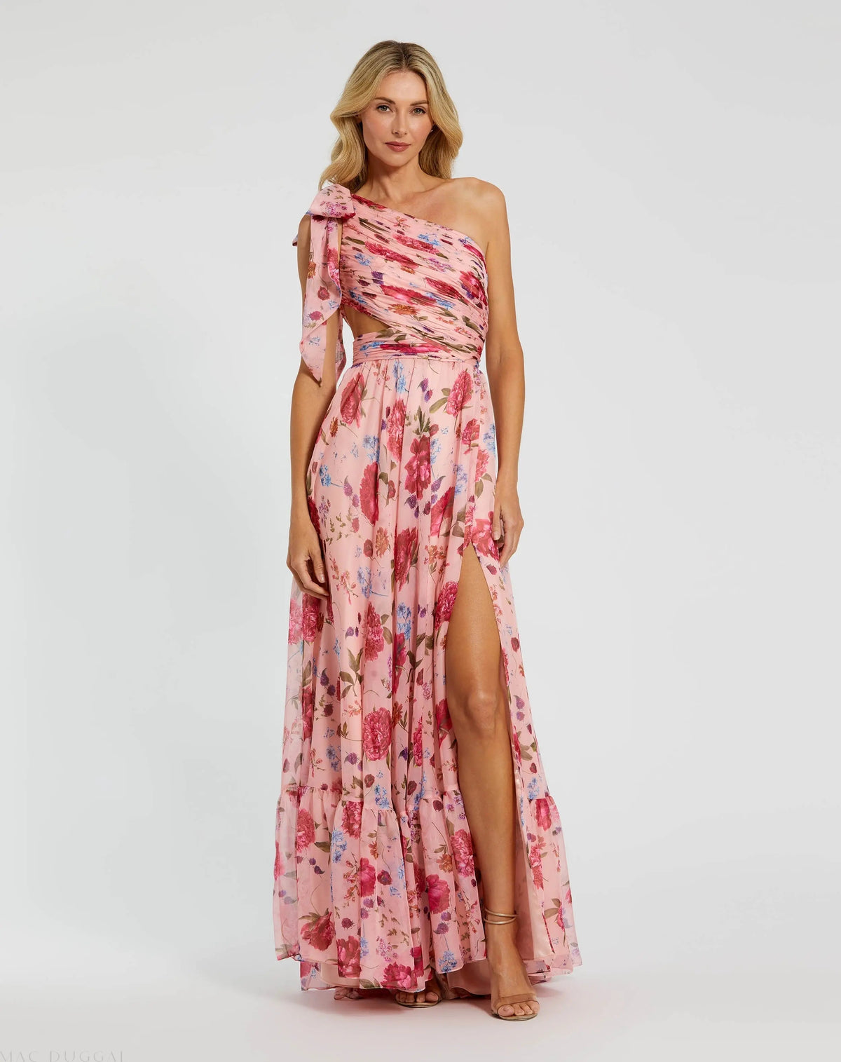 Women's Pink Dress One Shoulder - Pink Satin Floral