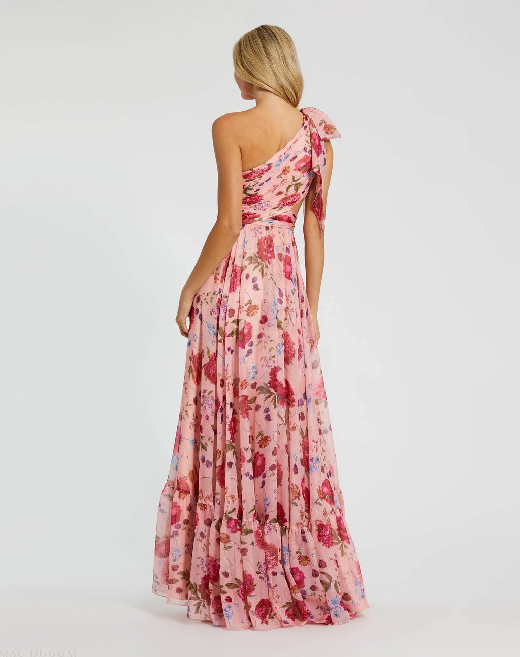 Women's Pink Dress One Shoulder - Pink Satin Floral