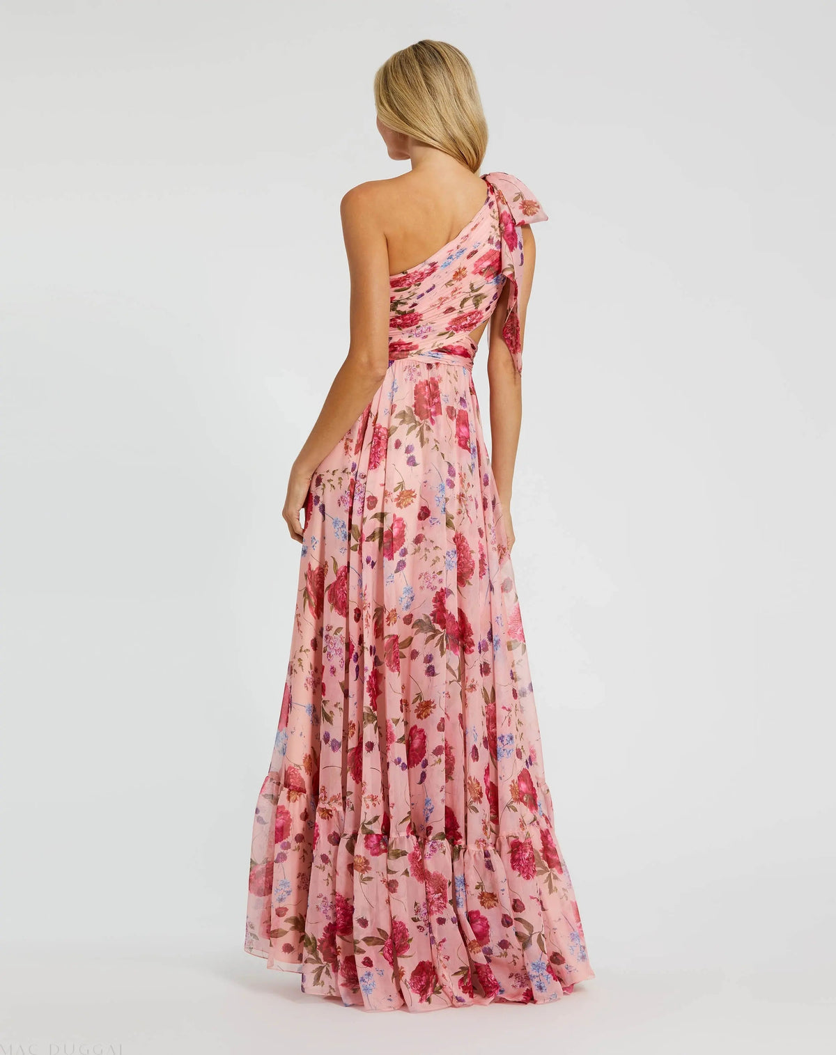 Women's Pink Dress One Shoulder - Pink Satin Floral