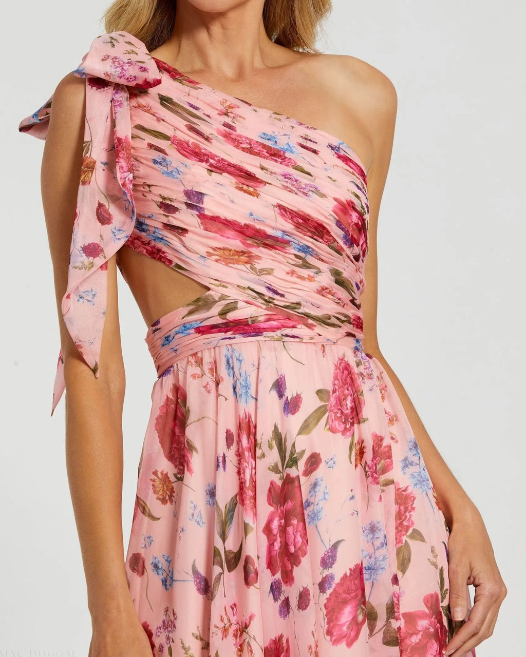 Women's Pink Dress One Shoulder - Pink Satin Floral