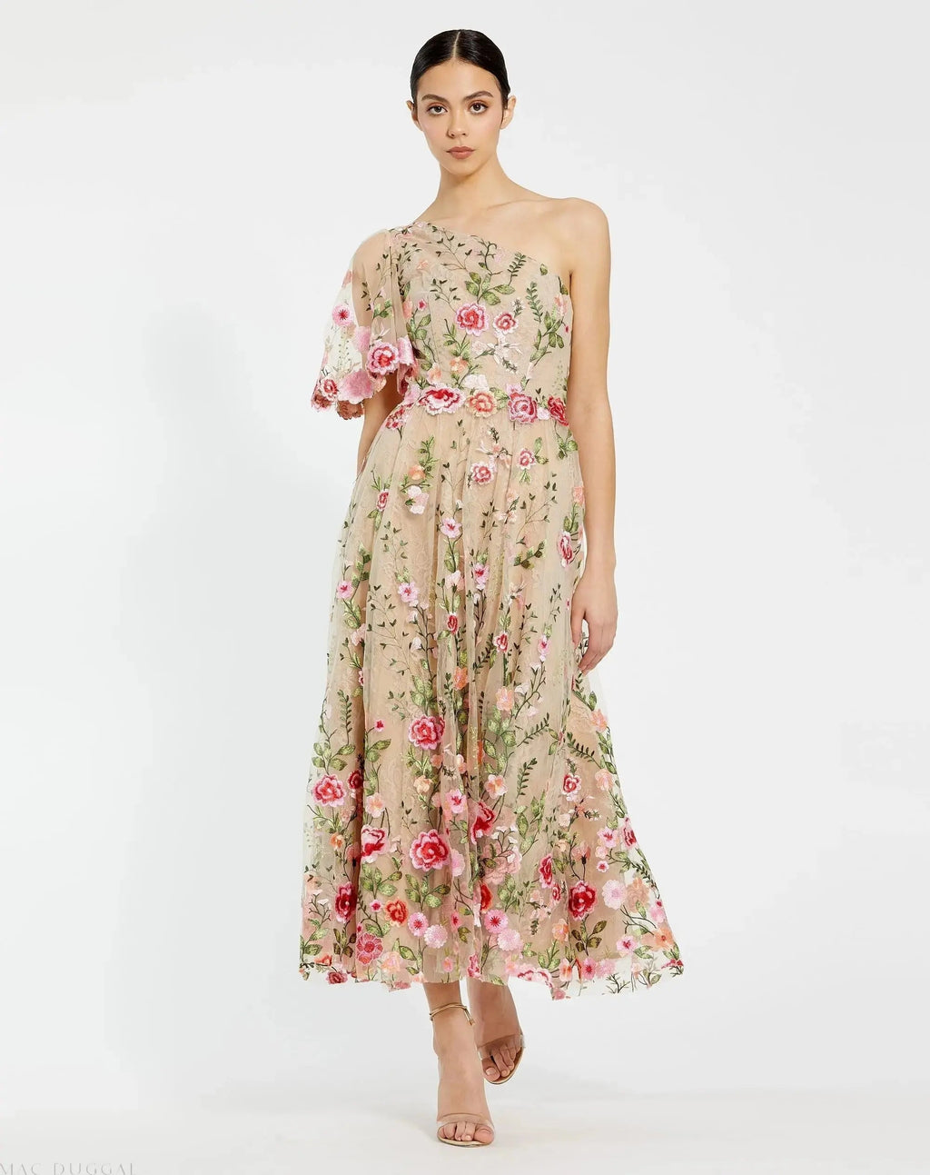 Women's Pink Dress Lace One Shoulder - Pink Floral One-Shoulder
