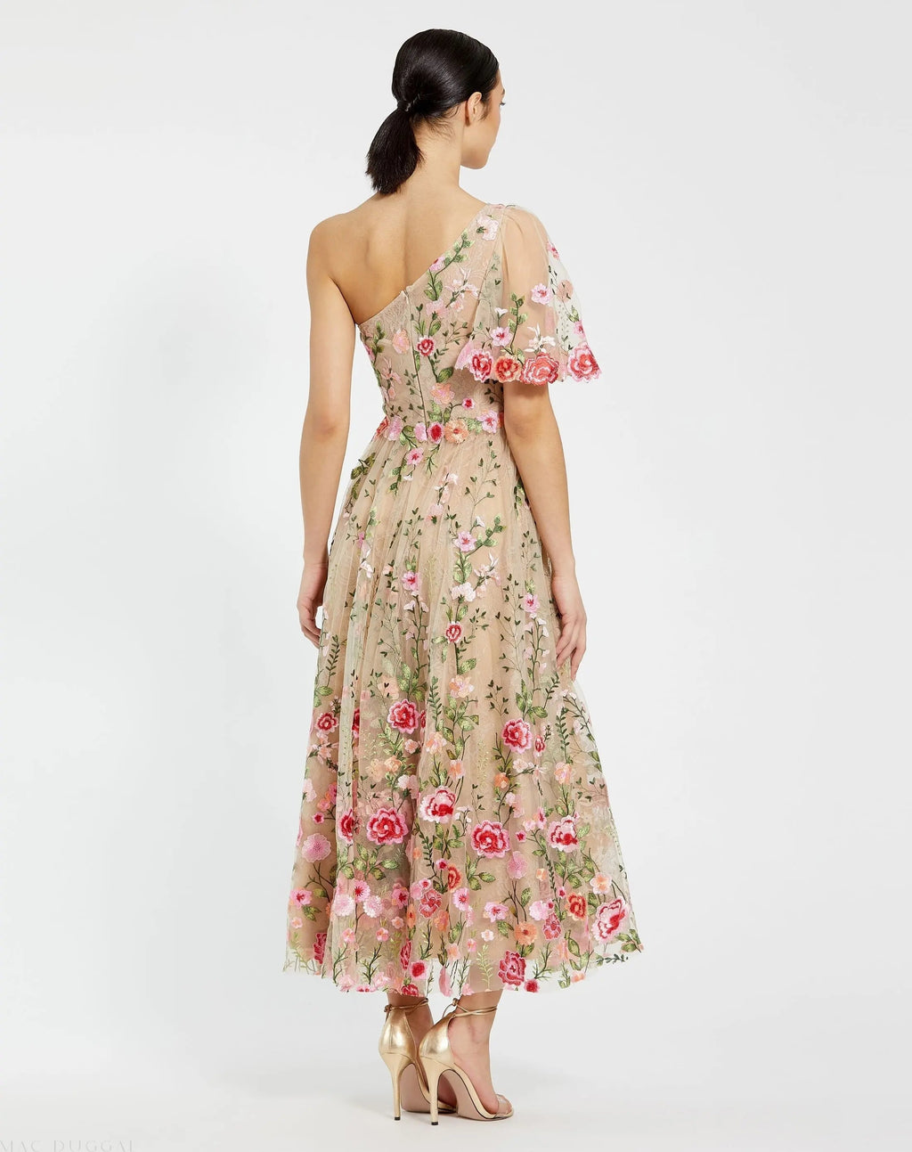 Women's Pink Dress Lace One Shoulder - Pink Floral One-Shoulder