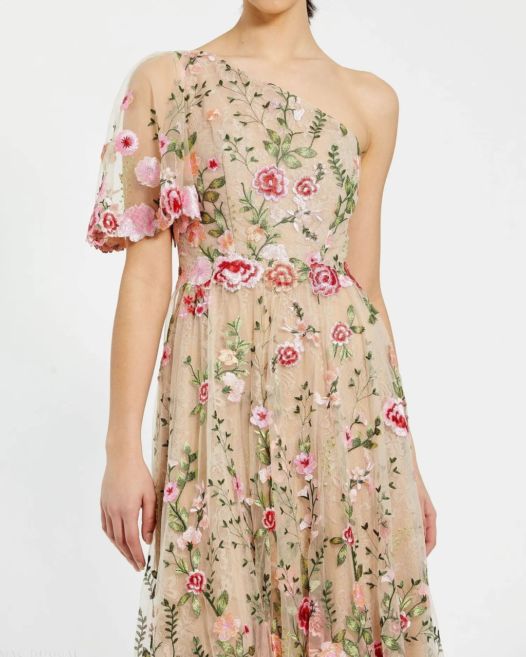 Women's Pink Dress Lace One Shoulder - Pink Floral One-Shoulder