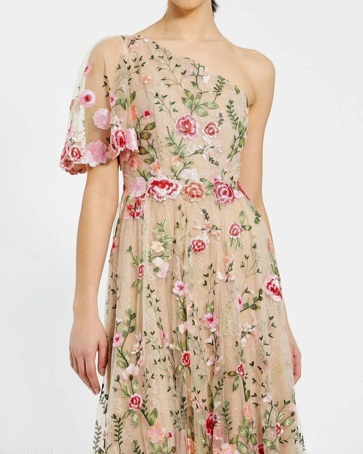 Women's Pink Dress Lace One Shoulder - Pink Floral One-Shoulder