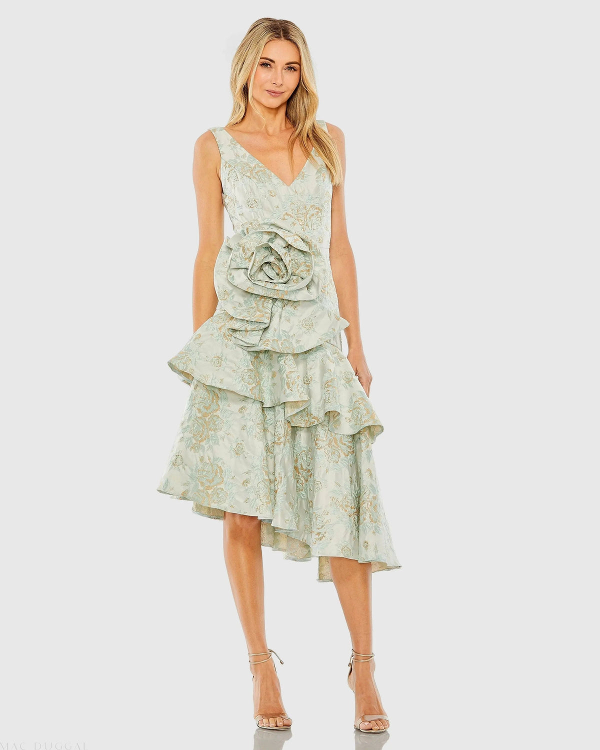 Women's Green Dress Floral - Blue Ruffle Asymmetrical