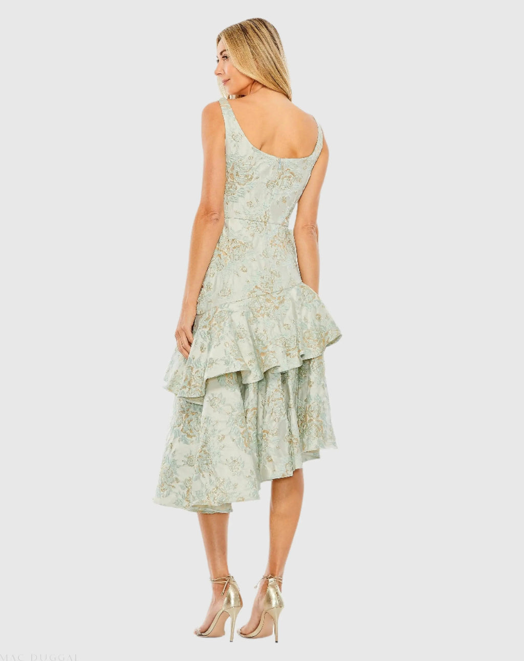 Women's Green Dress Floral - Blue Ruffle Asymmetrical