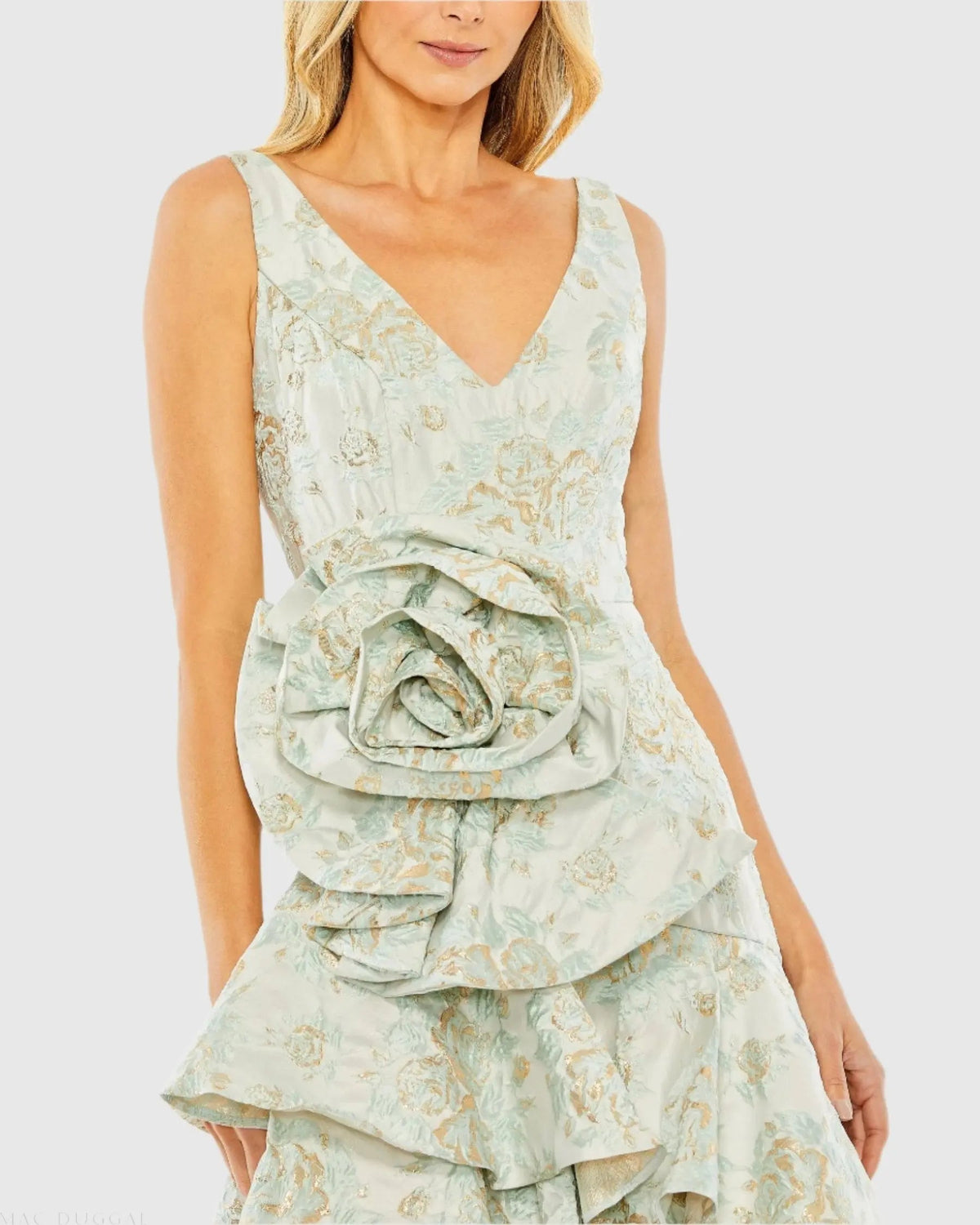 Women's Green Dress Floral - Blue Ruffle Asymmetrical