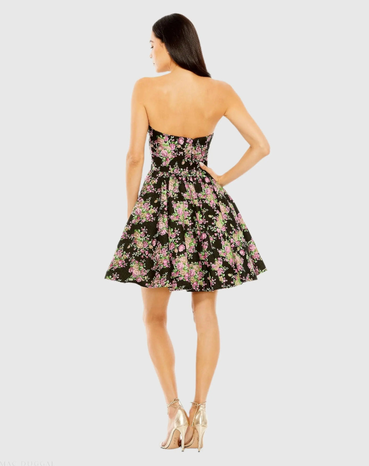 Women's Black Mini Dress Strapless - Black Floral