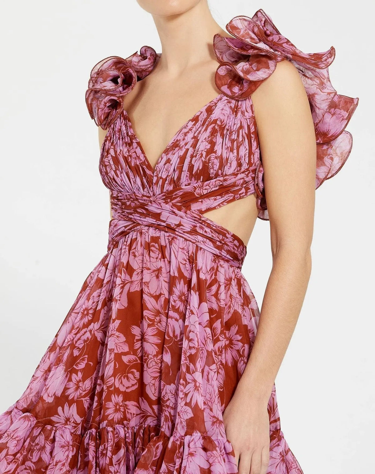 Women's Red Midi Dress - Red Lace Floral