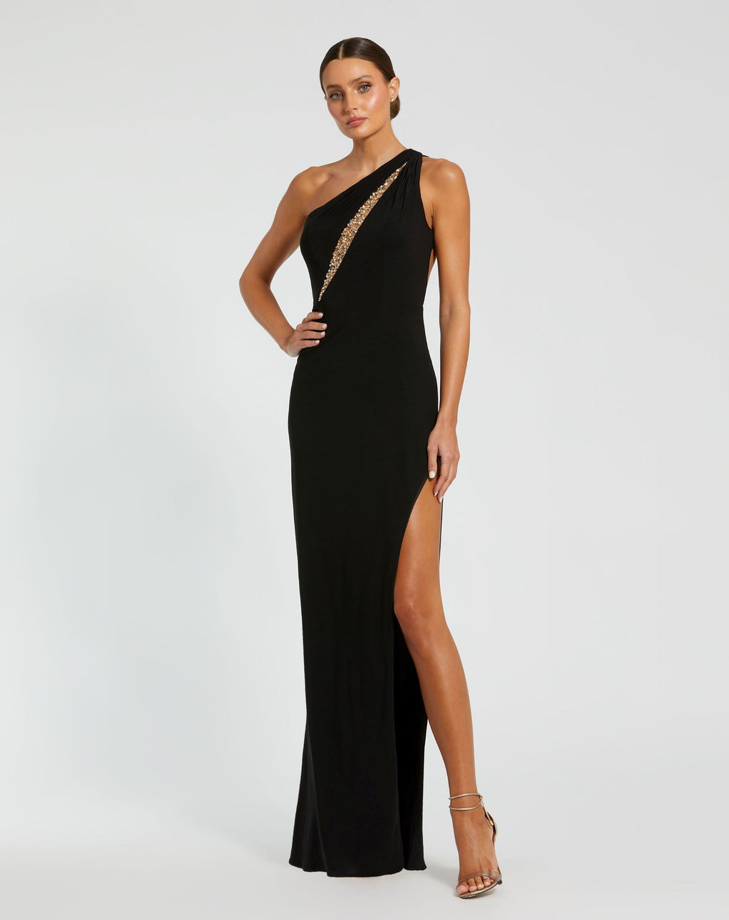 Women's Black Dress One Shoulder - Black One-Shoulder Asymmetrical