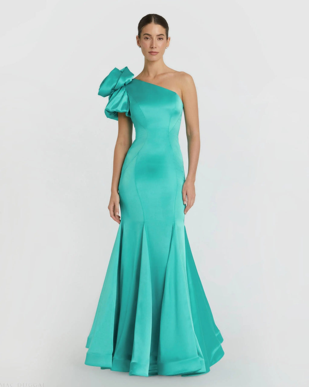 Women's Green Dress Satin One Shoulder
