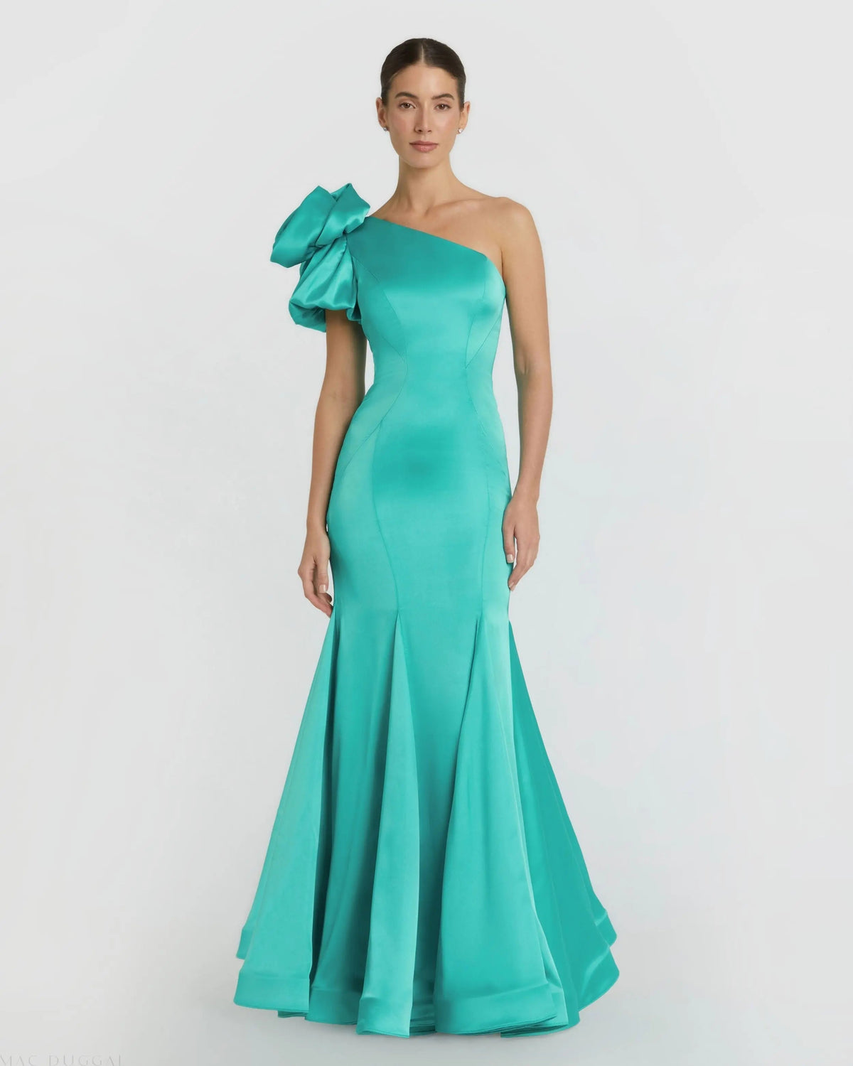 Women's Green Dress Satin One Shoulder