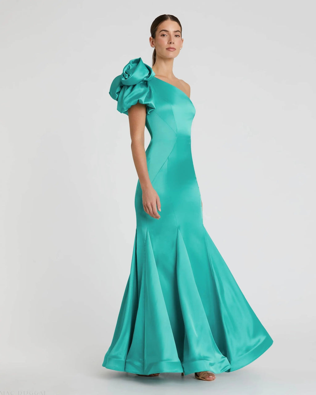 Women's Green Dress Satin One Shoulder