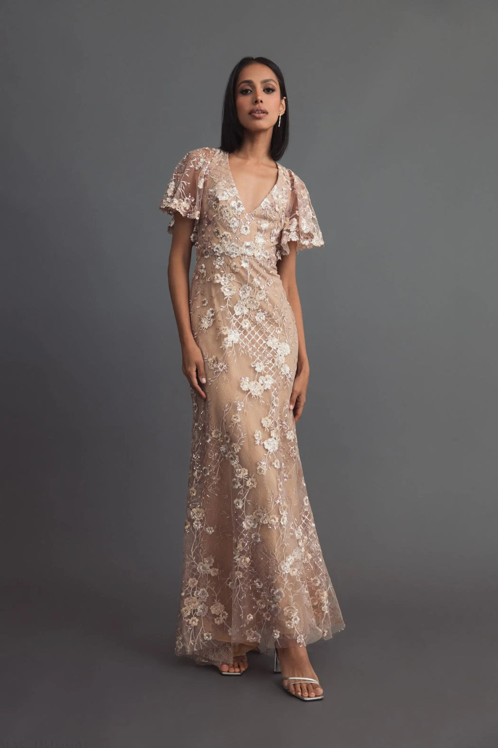 Women's Pink Dress Lace - Black Sequin Floral
