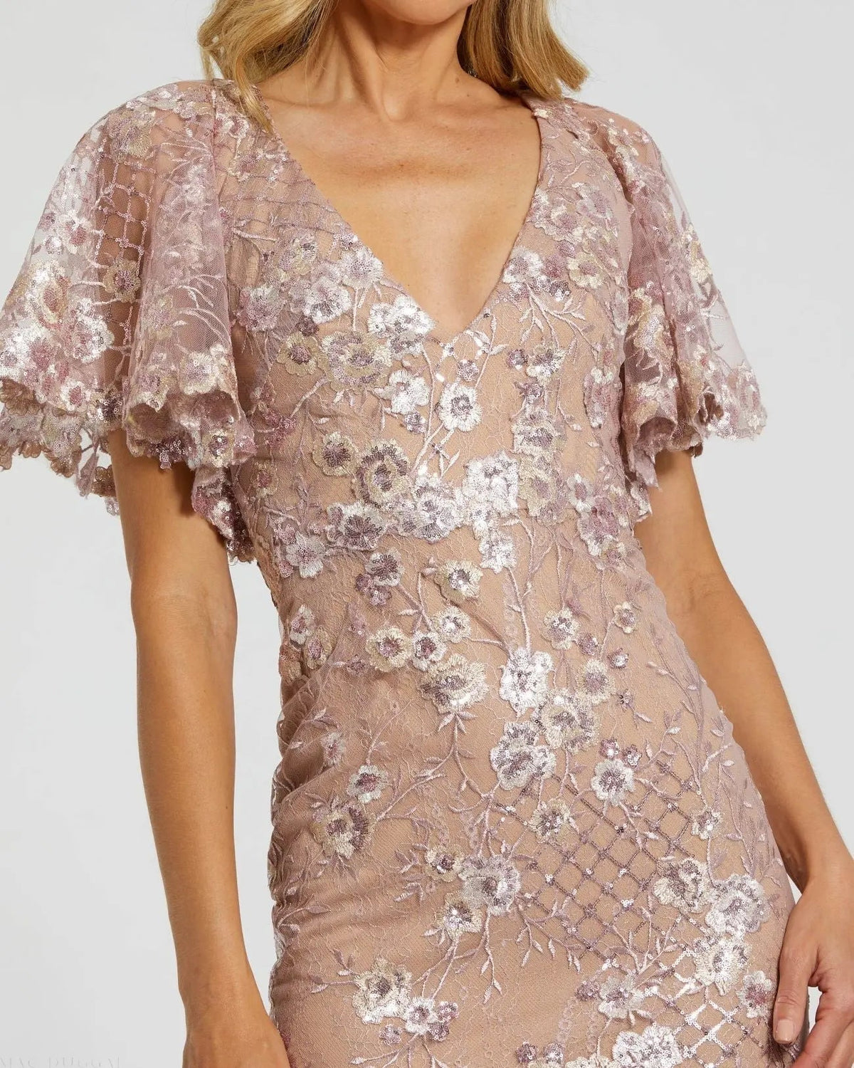 Women's Pink Dress Lace - Black Sequin Floral
