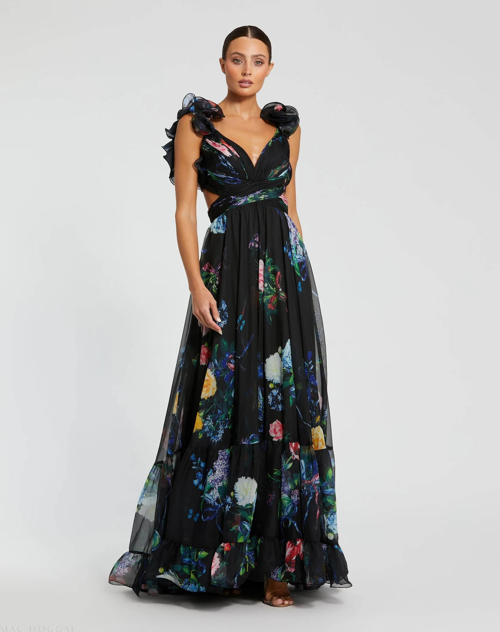 Women's Black Dress Floral - Black Lace Ruched