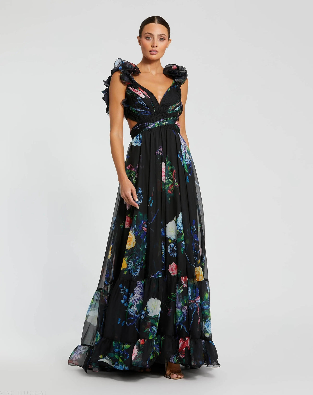 Women's Black Dress Floral - Black Lace Ruched