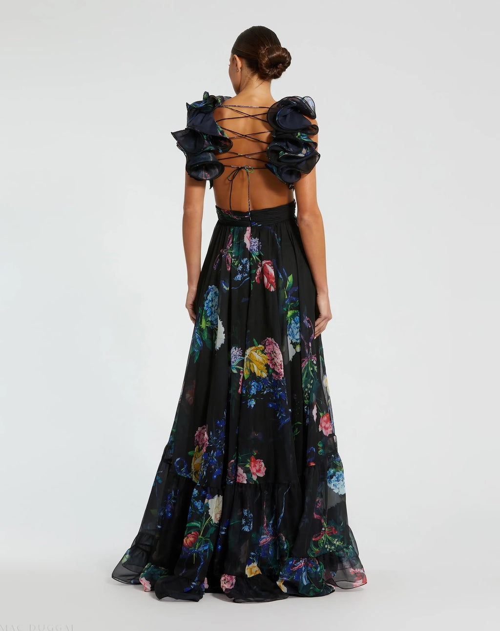 Women's Black Dress Floral - Black Lace Ruched