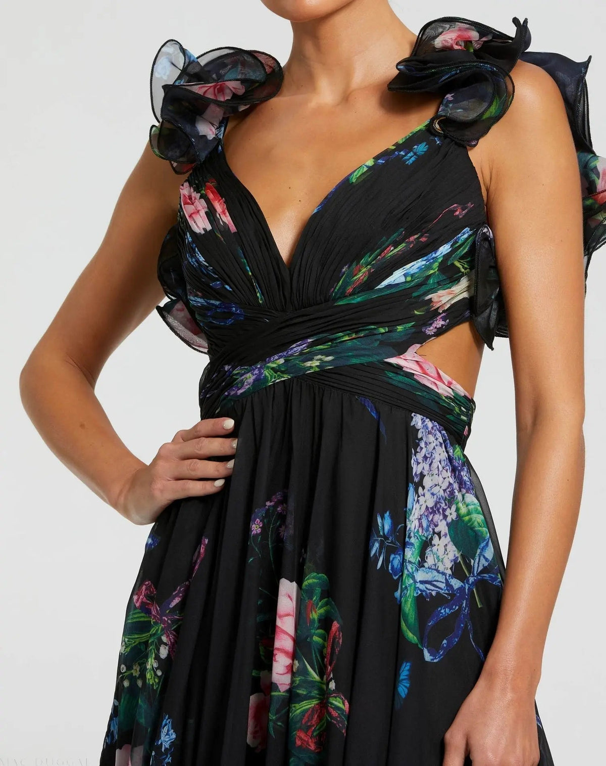 Women's Black Dress Floral - Black Lace Ruched